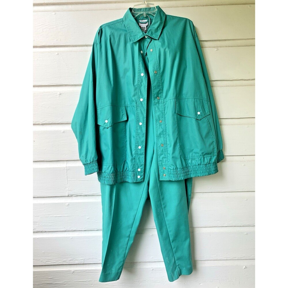 VTG 80’s Koret Francisca 2-Piece Set – Teal Green Windbreaker Style – Jacket 2XL
